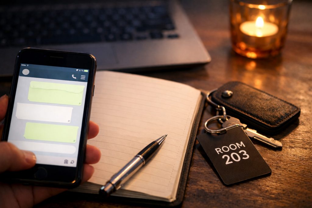 청주오피 예약을 위해 스마트폰으로 메시지를 확인하는 실제 상황 이미지